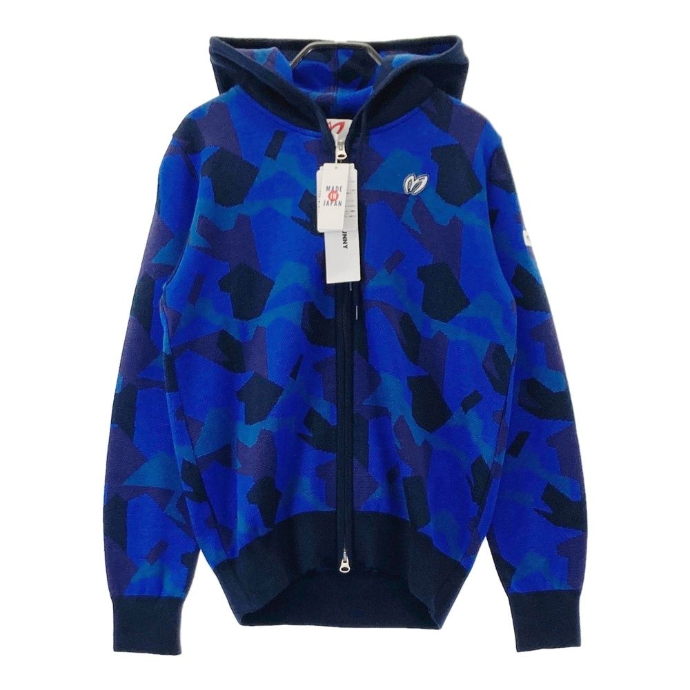 サイズ 1 MASTER BUNNY EDITION マスターバニーエディション ニット ジップパーカー ジャケット 総柄 ネイビー系 ゴルフウェア レディース ストスト