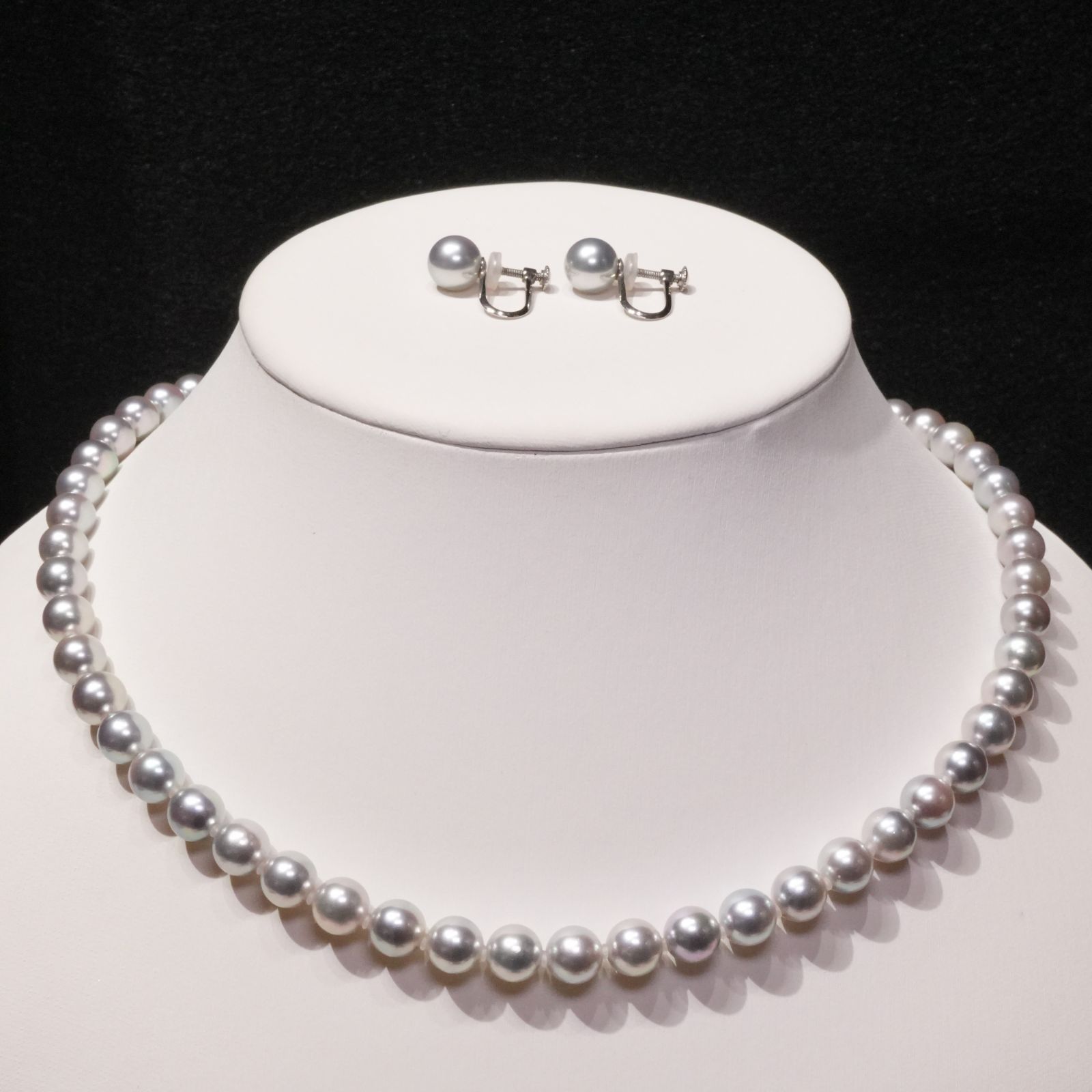 CCM刻印 パール ネックレス イヤリング セット グレー|25-2216 M