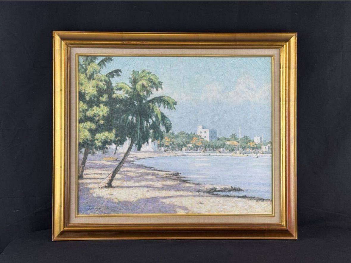 内田如風「朝風の入江で」油彩 F15号 大作 共シール 一水会会員 梅田