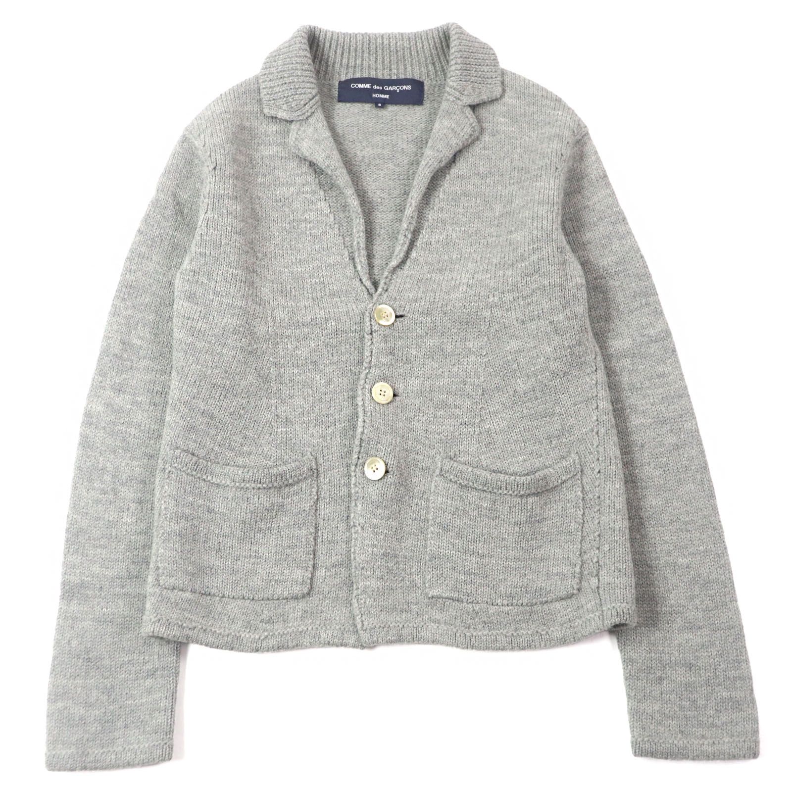 美品○COMME des GARCONS HOMME コムデギャルソンオム HD-N107 ウール100% AD2009 デカオムタグ ニットジャケット カーディガン グレー S 日本製 正規品 メンズ