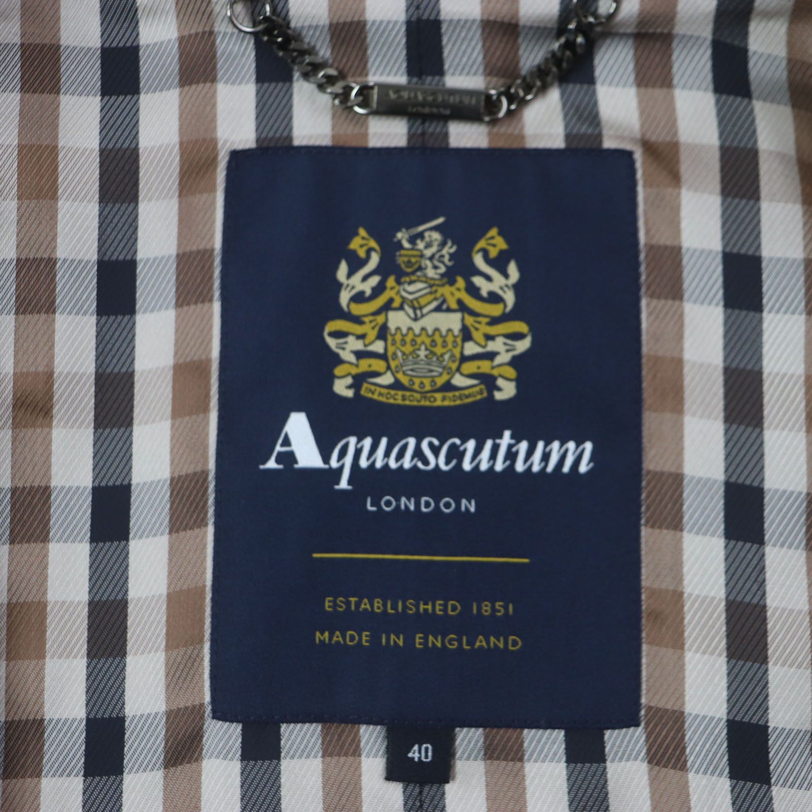極美品▼Aquascutum アクアスキュータム 裏地チェック柄 ロゴ入りボタン 比翼仕立て ステンカラーコート ベージュ 40 英国製 メンズ 極美品▽Aquascutum アクアスキュータム コットン100% 裏地チェック柄
