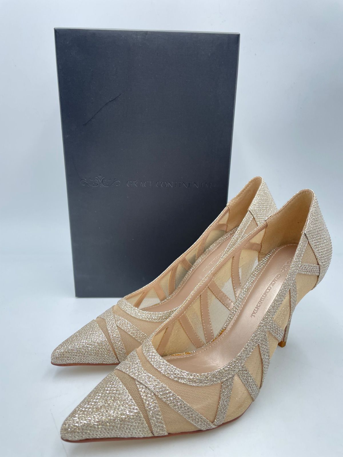 CS 2030 グレースコンチネンタル ラインパターンワークパンプス size 38 ゴールド