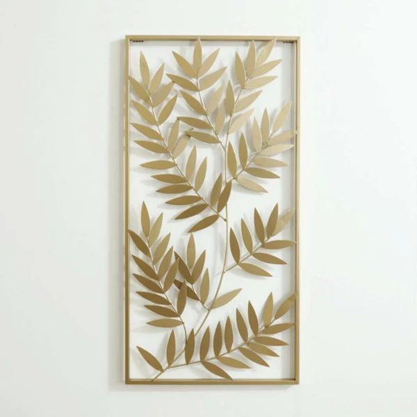 送料無料 ウォールアートパネル リーフ ゴールド 壁掛け 壁飾り 北欧風