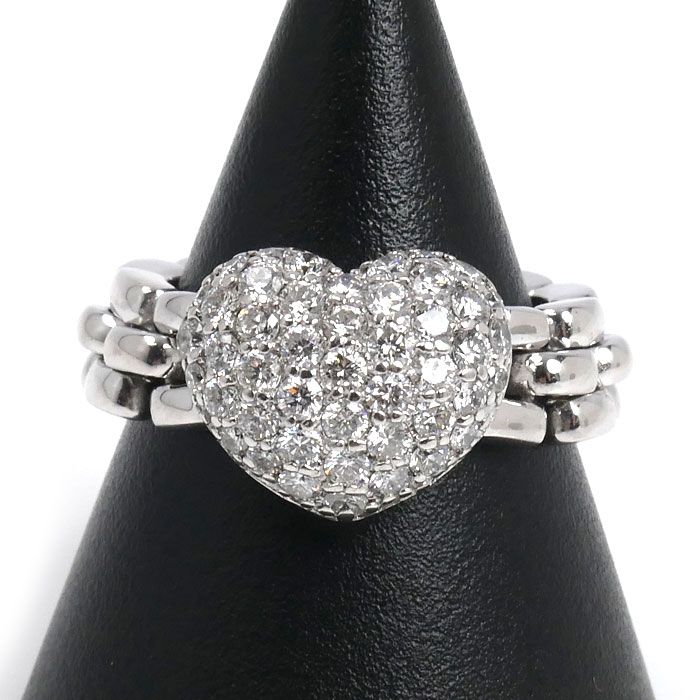 Ponte Vecchio ポンテヴェキオ K 18 WG ホワイトゴールド ハート リング 指輪 ダイヤモンド0.90 ct 12.5号 10.8 g レディース