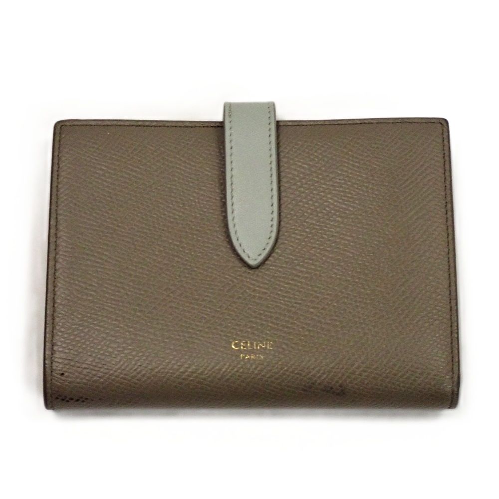 Th 1003071 セリーヌ ミディアムストラップウォレット .10 PI 本革 グレージュ×ライトブルー系 二つ折り財布 CELINE
