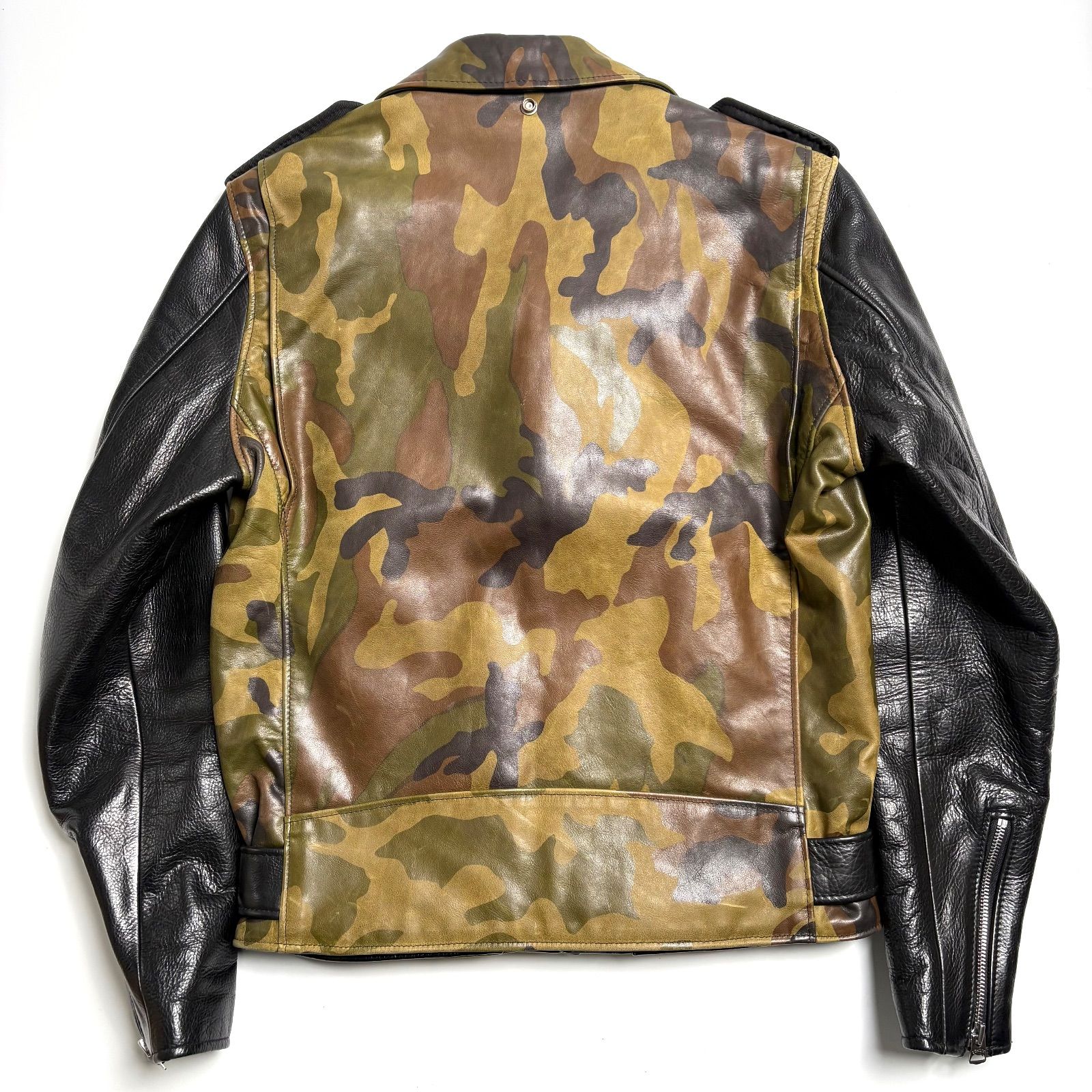 米国製】Schott レザー ライダースジャケット 迷彩 38 カモフラ 牛革