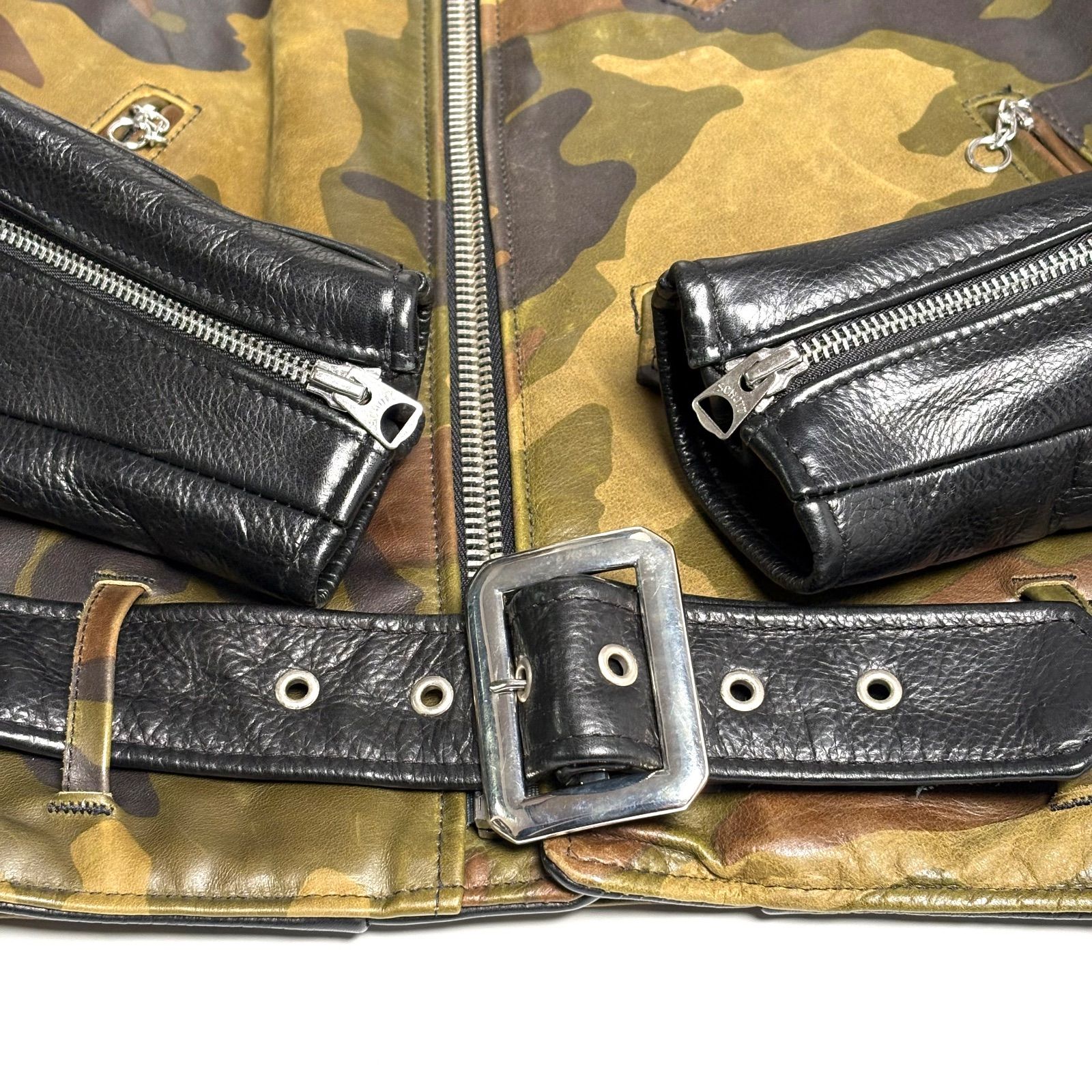 米国製】Schott レザー ライダースジャケット 迷彩 38 カモフラ 牛革