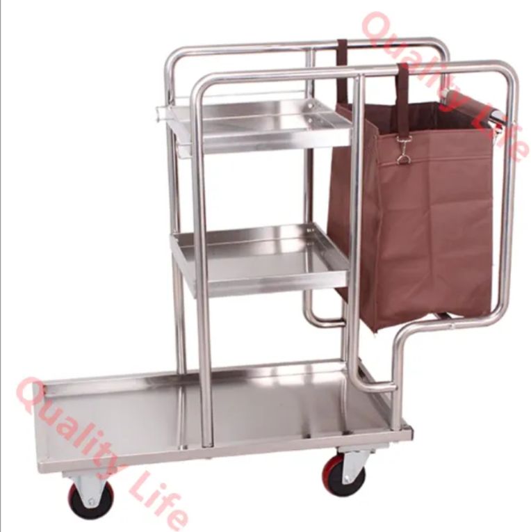 清掃カート 業務用 防水回収袋付き 清掃台車 大容量 耐久性 移動便利 ホテル 補充用 清掃用カート ゴミ収集 掃除道具 床置き掃除ツールカート 学校 病院 工場 旅館 客室 部屋の掃除収納 ブレーキ付き カーペット対応ホイール