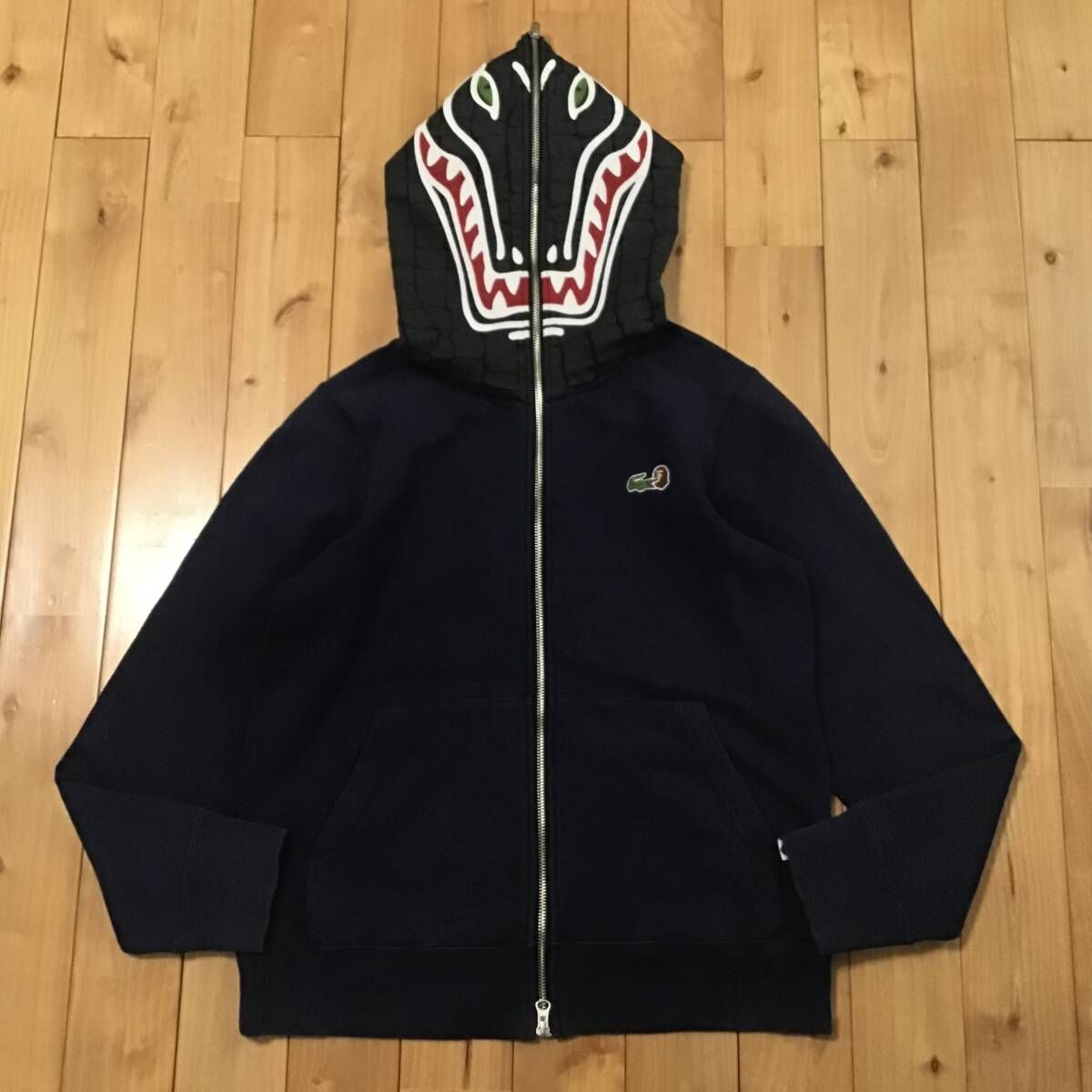 LACOSTE × BAPE CROCODILE FULL ZIP HOODIE Sサイズ ネイビー a