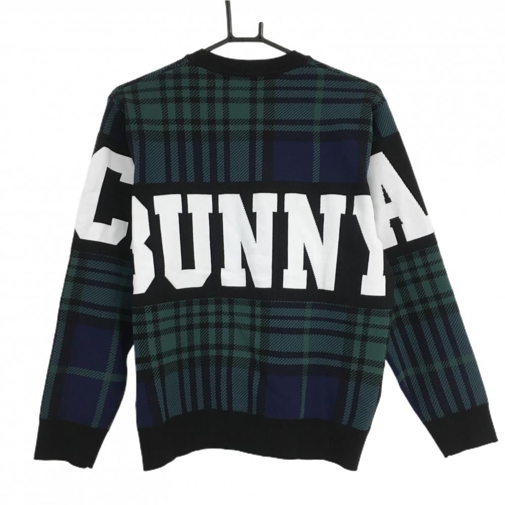 超美品】ジャックバニー セーター 黒×グリーン×白 チェック ビッグロゴ