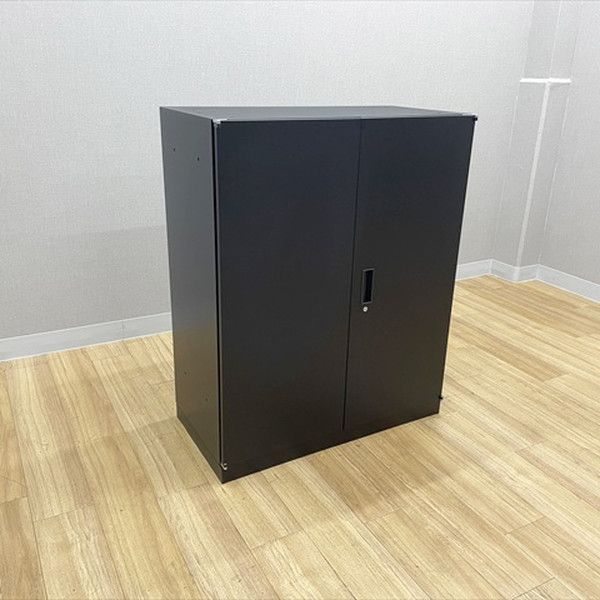 両開き書庫 スチールキャビネット 幅900 高1110 ブラック