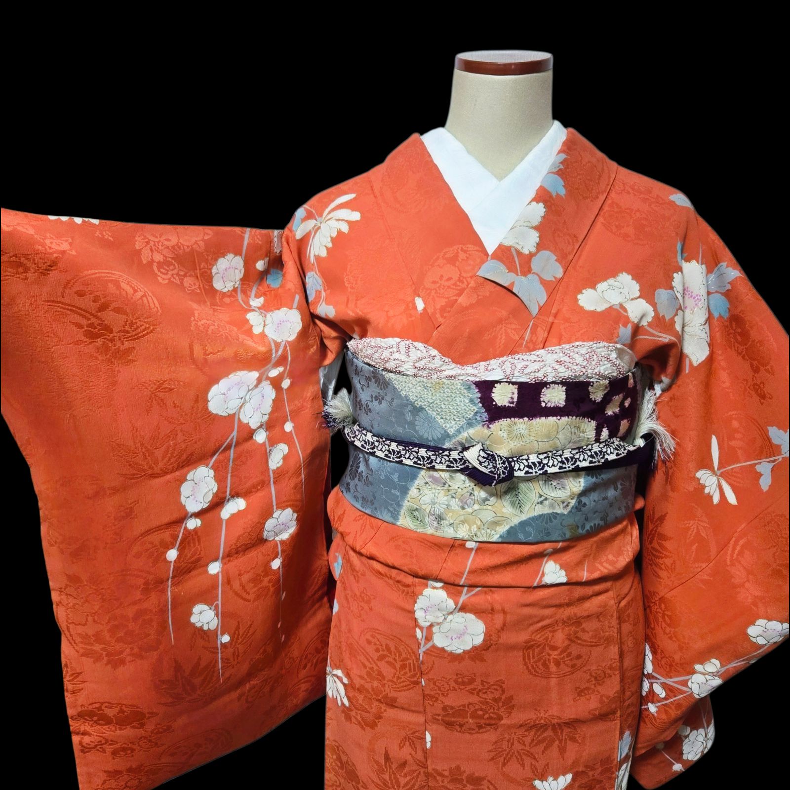 アンティーク帯　アンティーク着物 梅 牡丹 アンティーク着物 辻ケ花 扇 染め 絞り 名古屋帯 - メルカリ