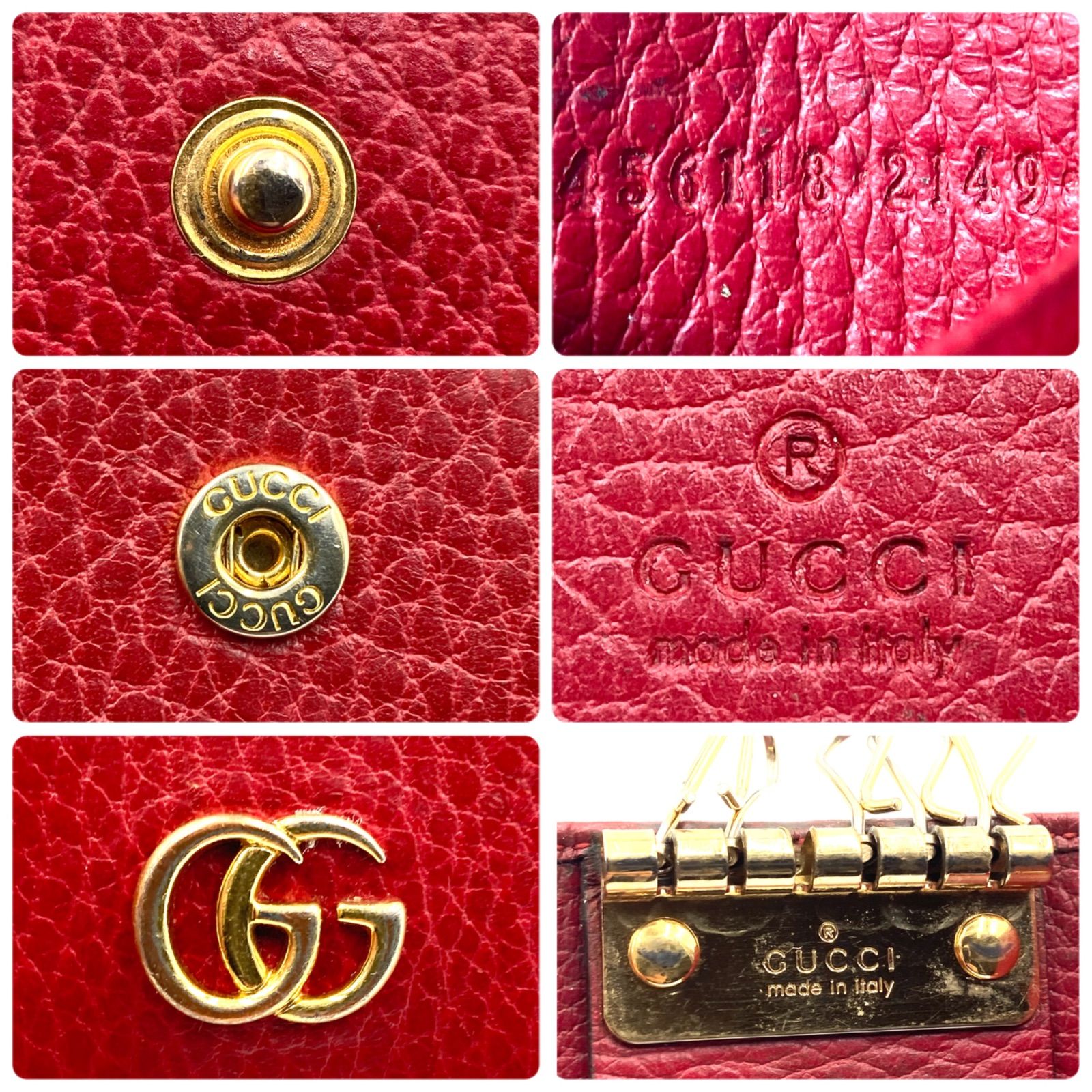 正規品 GUCCI GGマーモント 6連キーケース 赤 レザー ゴールド金具 美 GUCCI（グッチ） キーケース レディース ブランド 6連 レザー GG