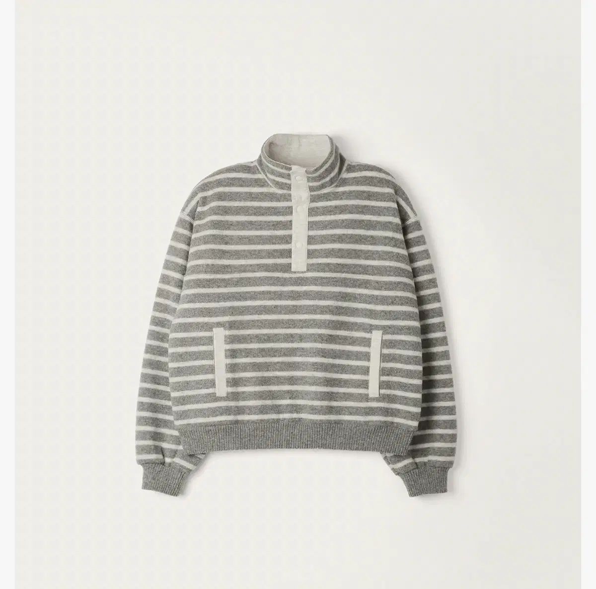 トゥーアベ ストライプ ウール ハーフ スナップ スウェットシャツ グレー