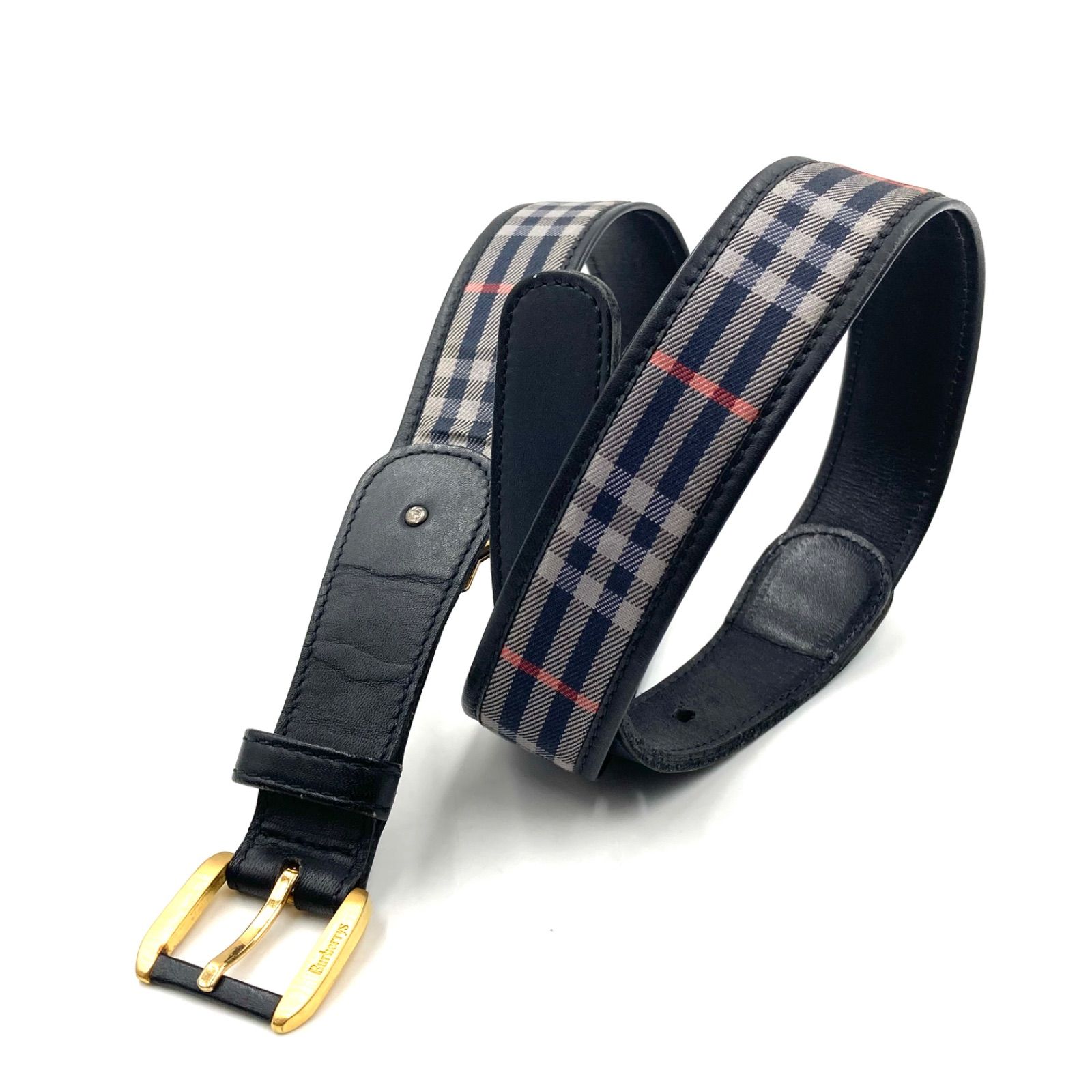 未使用級美品 バーバリー ノバチェック ベルト レザー ゴールド金具 ロゴ刻印 未使用級美品 バーバリー ノバチェック ベルト レザー ゴールド金具