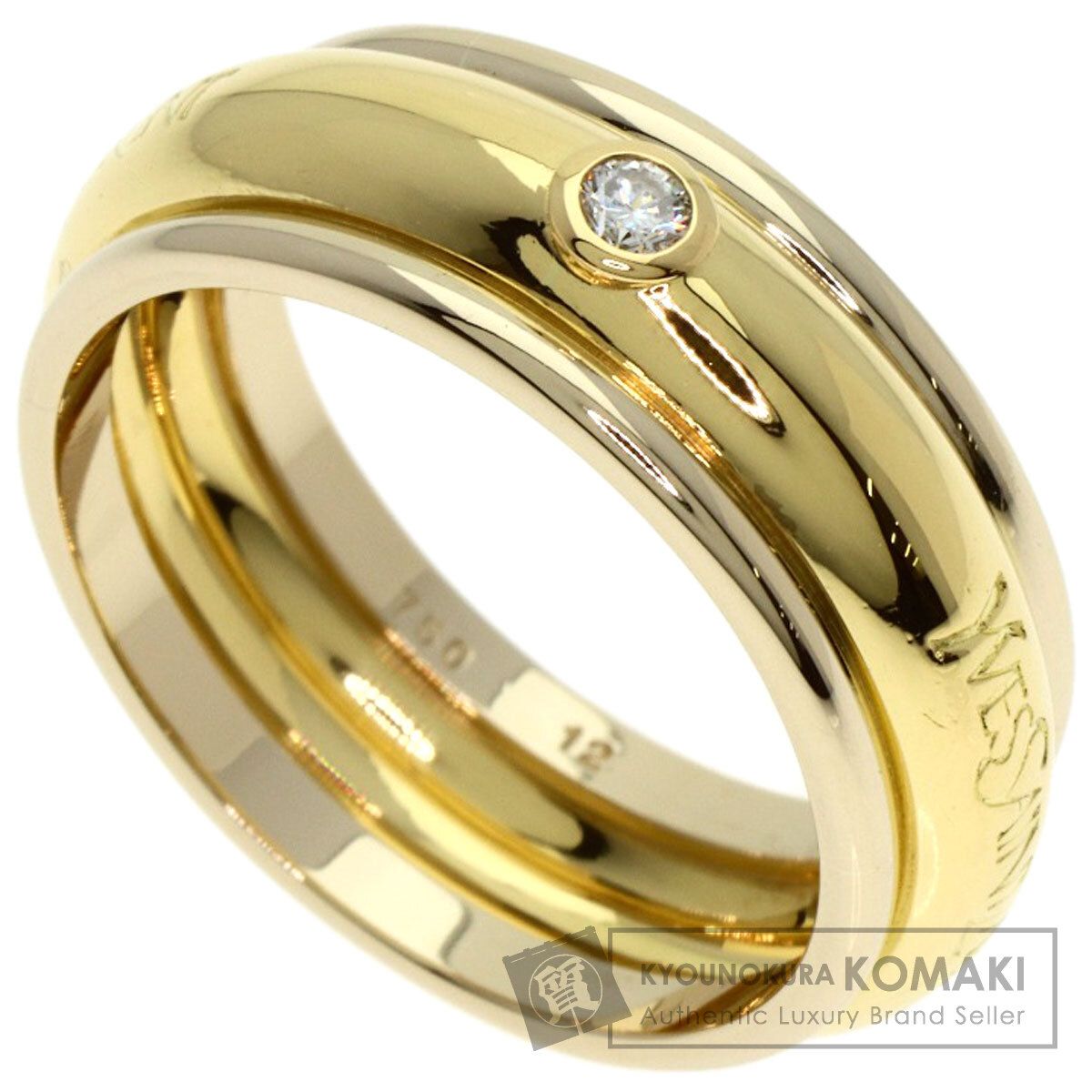 YVES SAINT LAURENT イヴ サンローラン ロゴ 1 P ダイヤモンド 12 リング 指輪 K 18 YG レディース