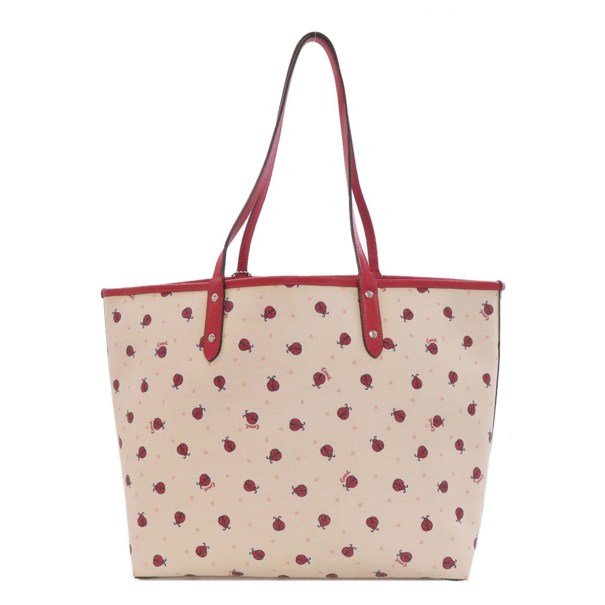 コーチ COACH 2991  リバーシブル テントウムシ  トートバッグ PVC レディース  中古 COACH コーチ 2991 リバーシブル テントウムシ トートバッグ PVC