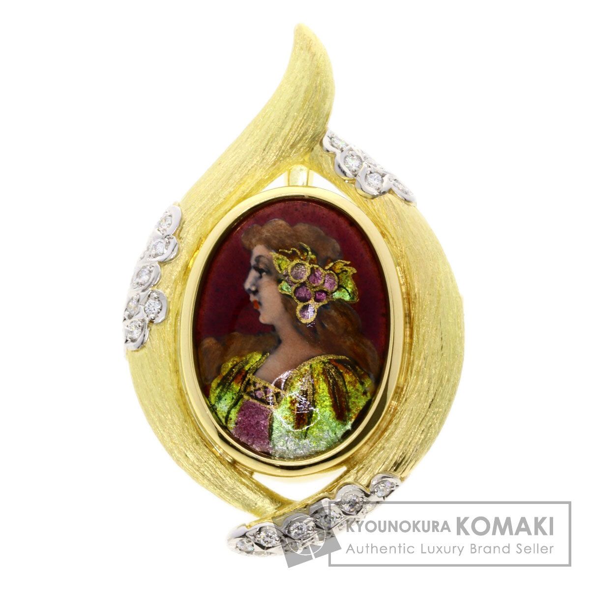 MITSUO KAJI 梶光夫 エマーユ ミニアチュール ダイヤモンド ブローチ K 18 YG PT 900 レディース