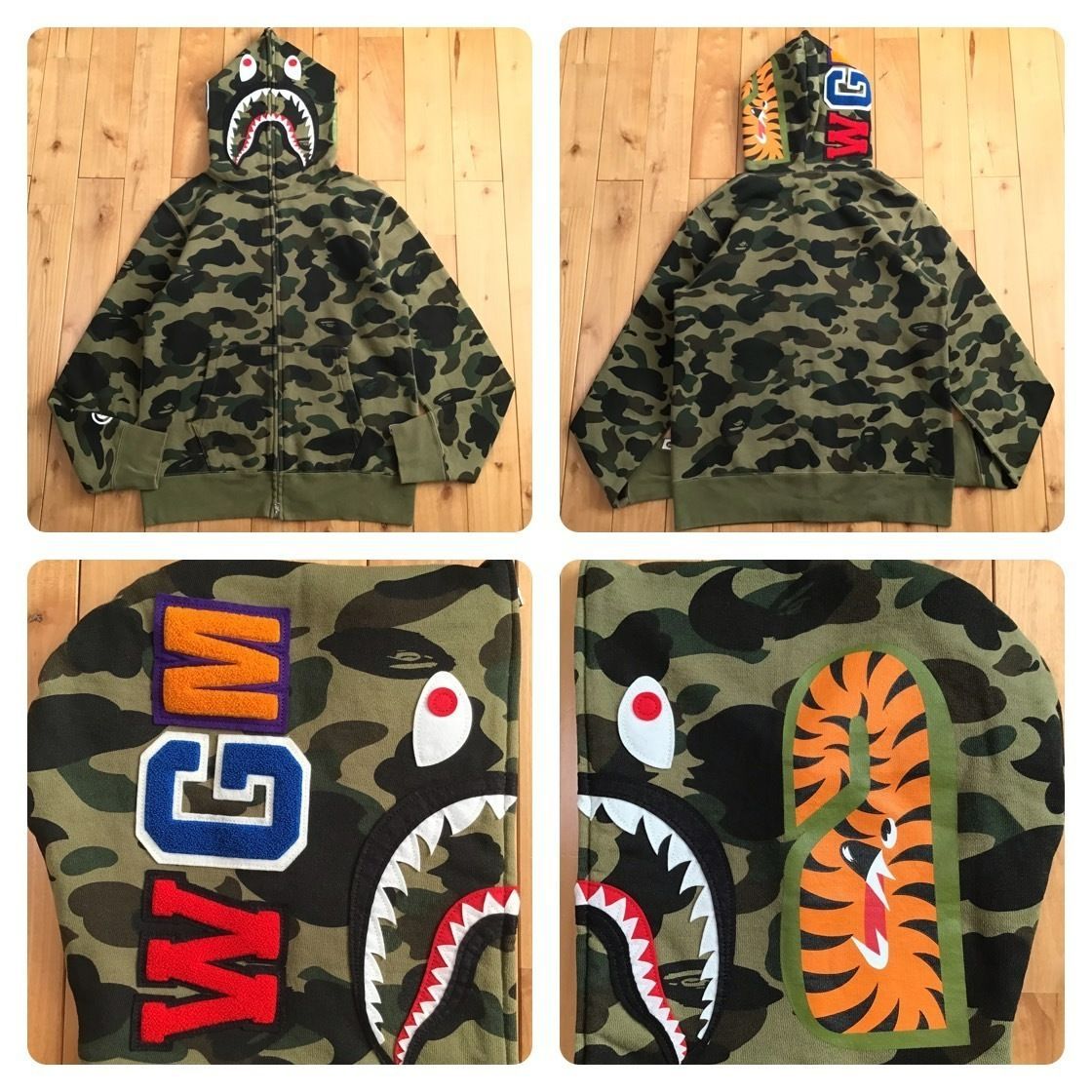 1st camo green シャーク パーカー Mサイズ shark full zip hoodie a