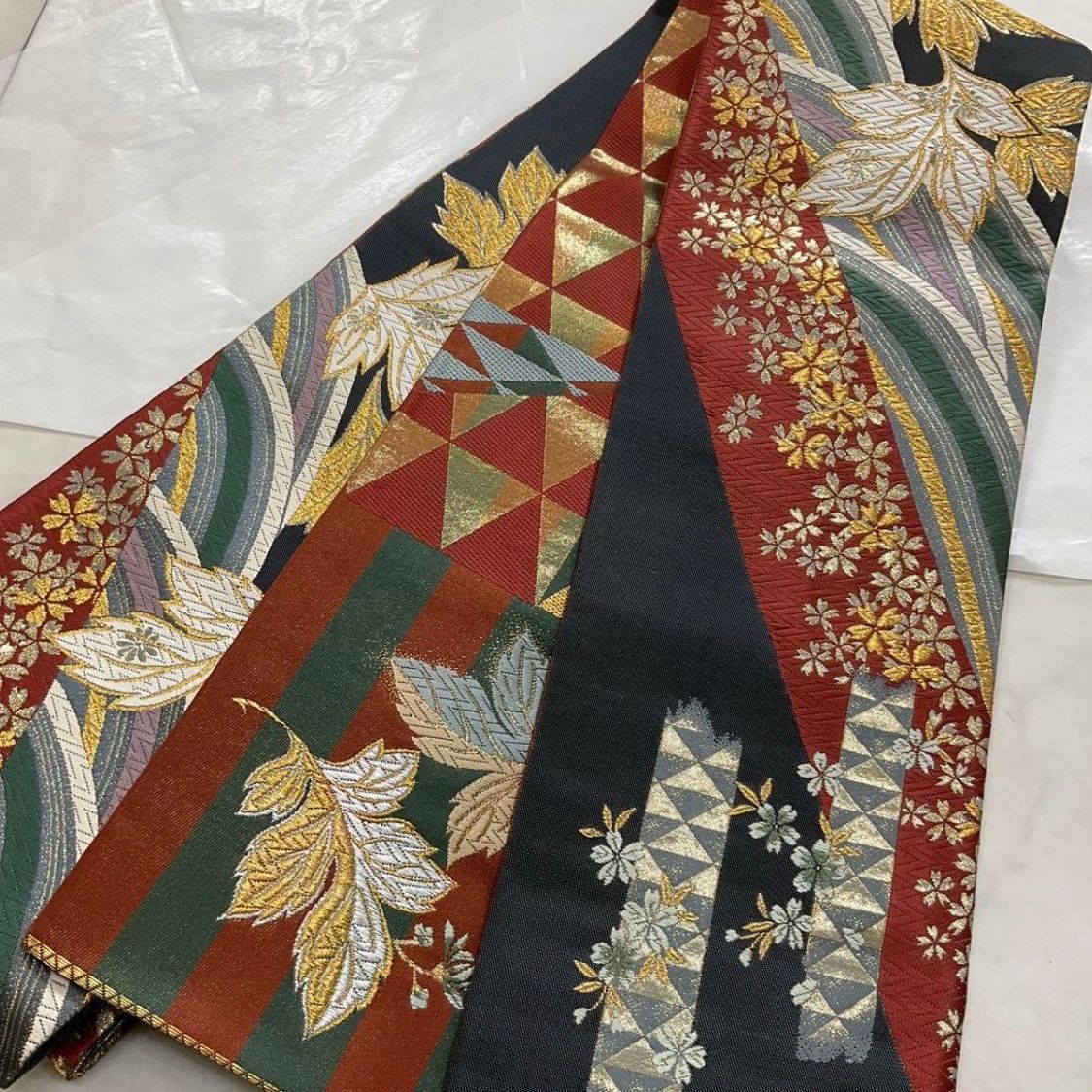 kimomo one ● ●kimonoarisa●♥同然●最 西陣織唐織正絹●手織り●正絹●リバーシブル●長尺●半幅帯半巾帯小袋帯●438㎝●着物帯小紋普段着半幅帯