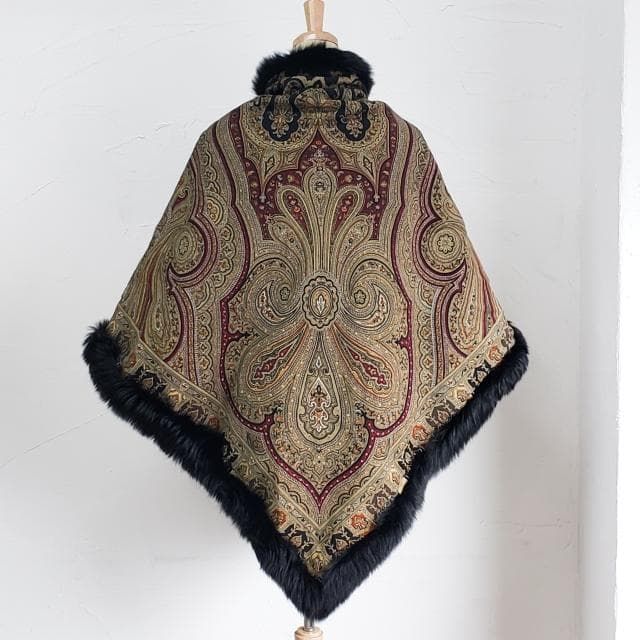  フォックスファー トリミング ウール ショール リバーシブル 毛皮 和装 着物ショール 着物 浴衣