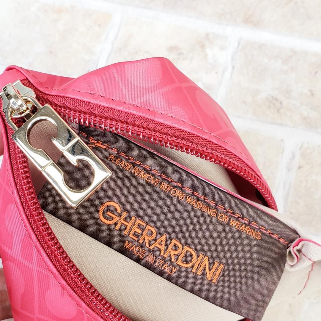 GHERARDINI ピンク ロゴポーチ ゲラルディーニ ☆ リバーシブル ハンドバッグ ポーチ付き イタリア製