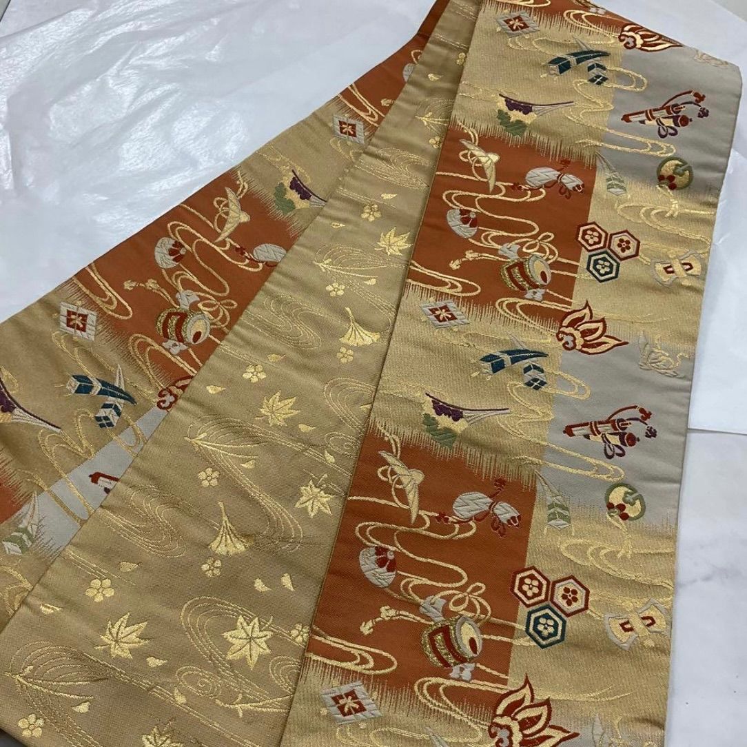 kimomo one kimonoarisa 最 西陣織唐織 手織り 正絹 リバーシブル 長尺 半幅帯半巾帯小袋帯 436.5㎝ 着物帯小紋普段着半幅帯