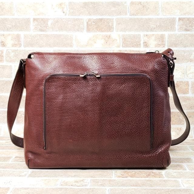 美品HIROFUブラウン ショルダーバッグ ブランド別 ヒロフ HIROFU レザー ショルダーバッグ A4OK イタリア製