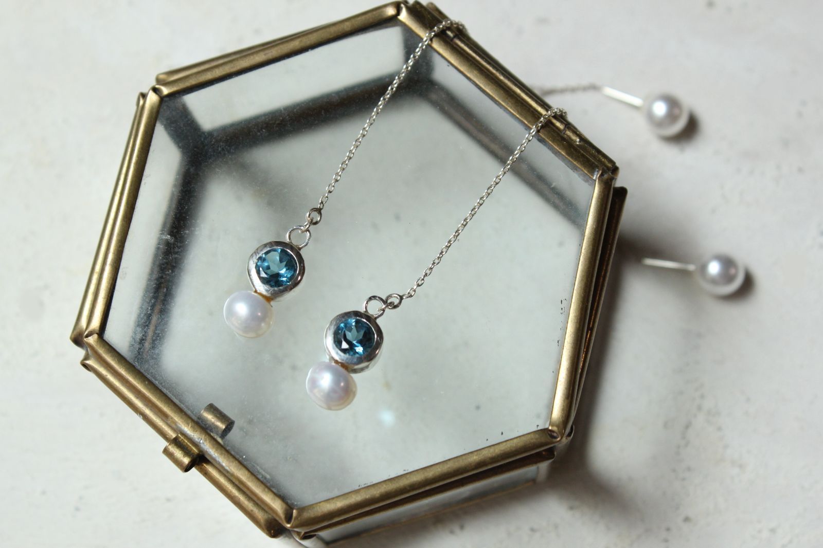  ロンドンブルートパーズとパールのピアス の誕生石 azur |silver ピアス アクセサリー