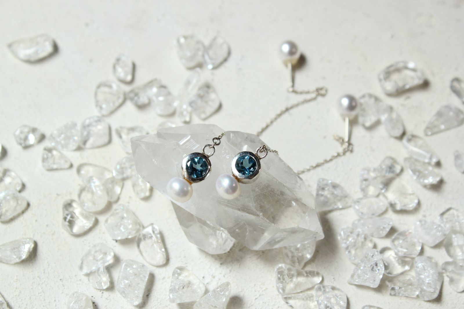 ロンドンブルートパーズとパールのピアス の誕生石 azur |silver