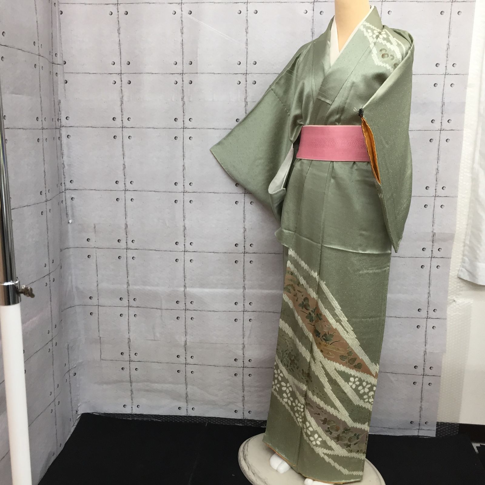 和装 着物 訪問着 グリーン系 身丈 約149㎝ 現状品 YMT12-054-07-60