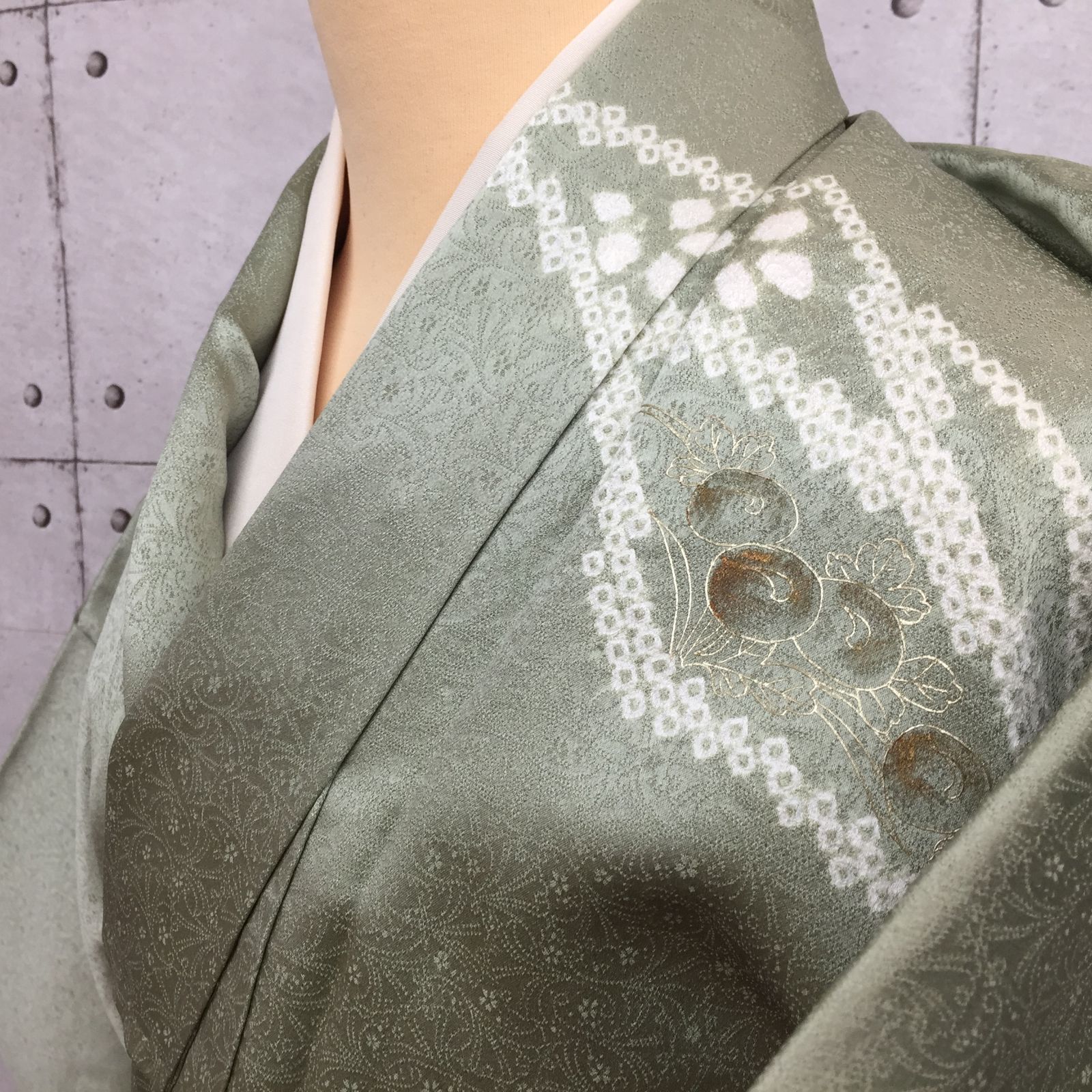 和装 着物 訪問着 グリーン系 身丈 約149㎝ 現状品 YMT12-054-07-60