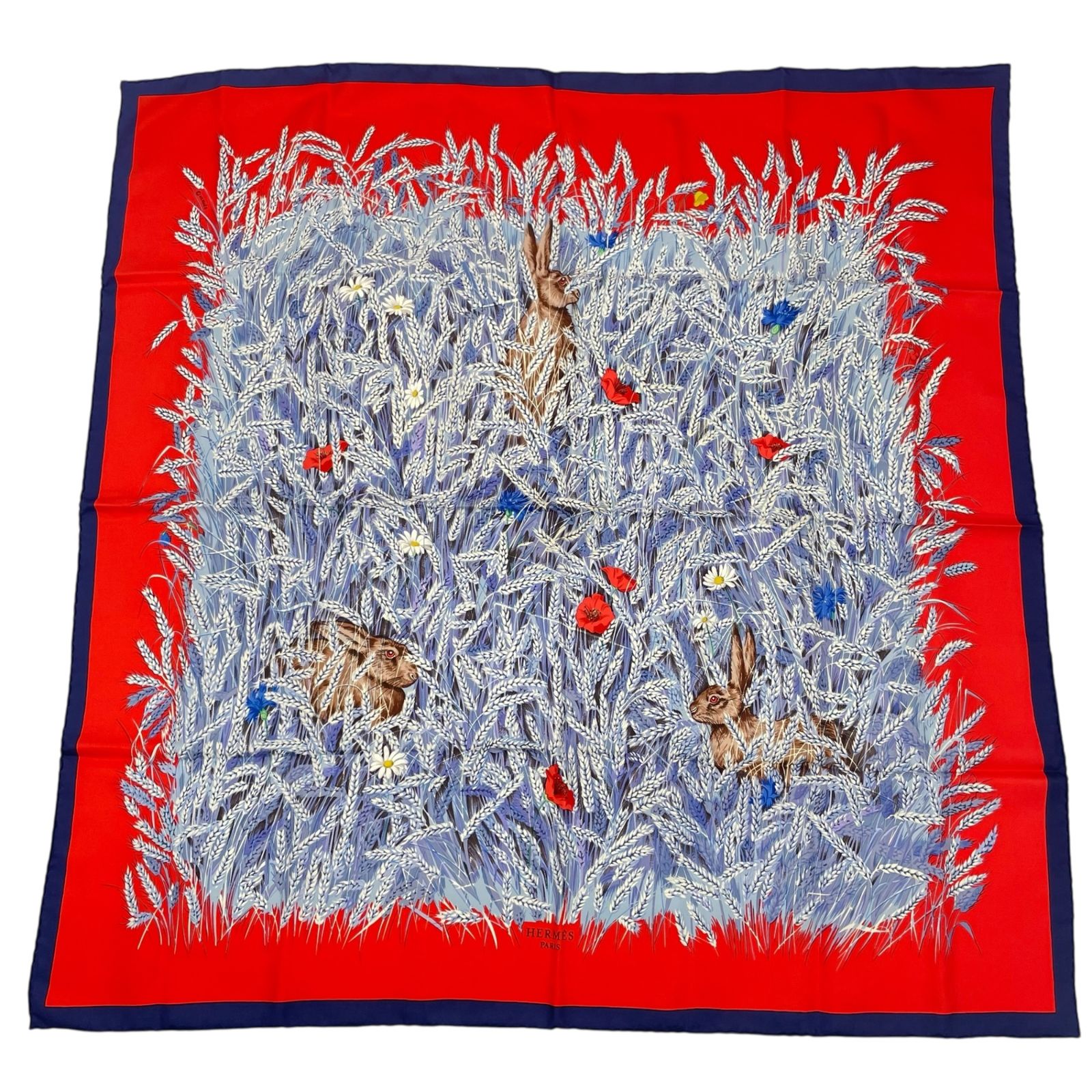 新品同様 HERMES エルメス スカーフ シルク カレ90 LAPINS DANS UN