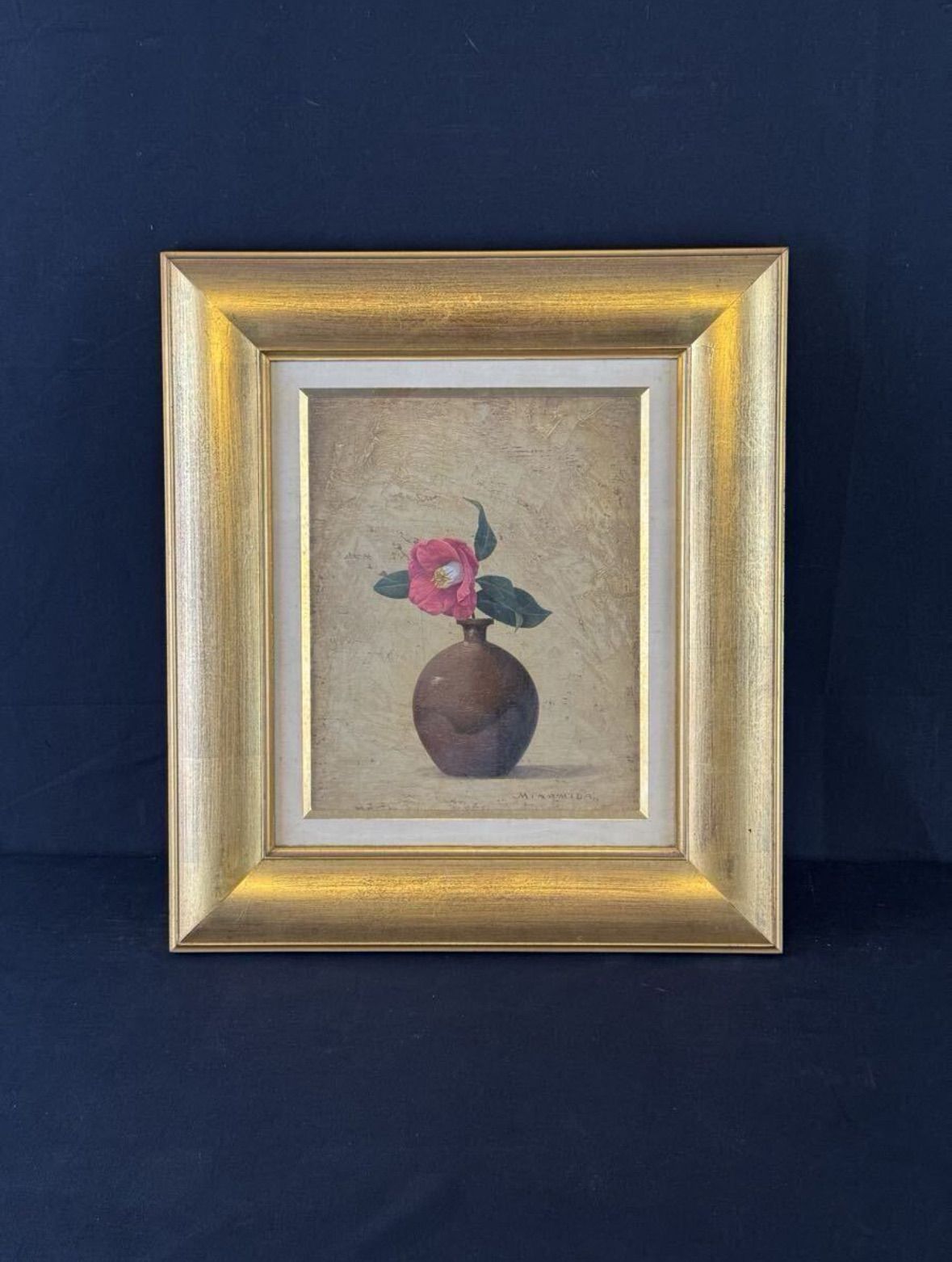 【油彩】南田昌康 ✿︎ 卓上 ✿︎ 静物画 ✿︎ 額装 ✿︎ F3号 南田昌康 「椿」油彩 F3号 静物画 共シール リアリズム人気画家