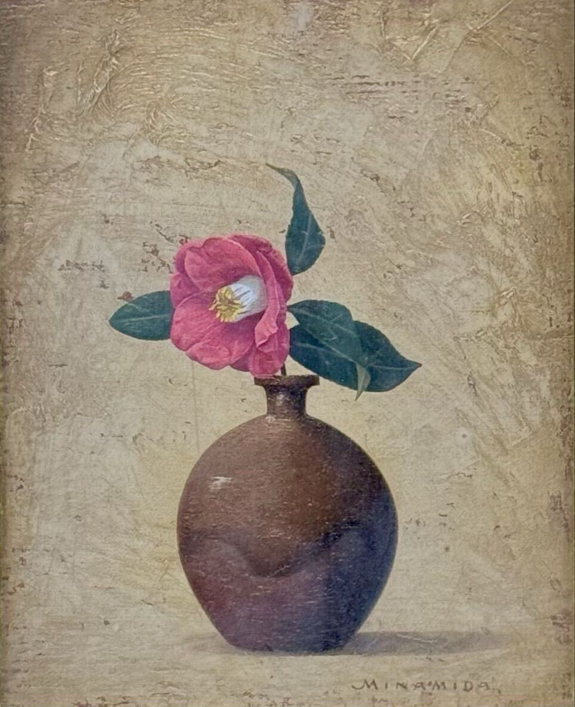 【油彩】南田昌康 ✿︎ 卓上 ✿︎ 静物画 ✿︎ 額装 ✿︎ F3号 南田昌康 「椿」油彩 F3号 静物画 共シール リアリズム人気画家