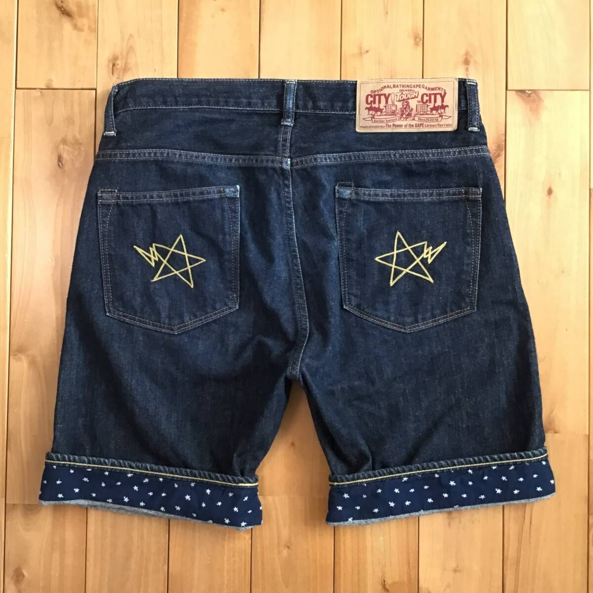 BAPE STA 刺繍 デニム ハーフパンツ Sサイズ a bathing ape star