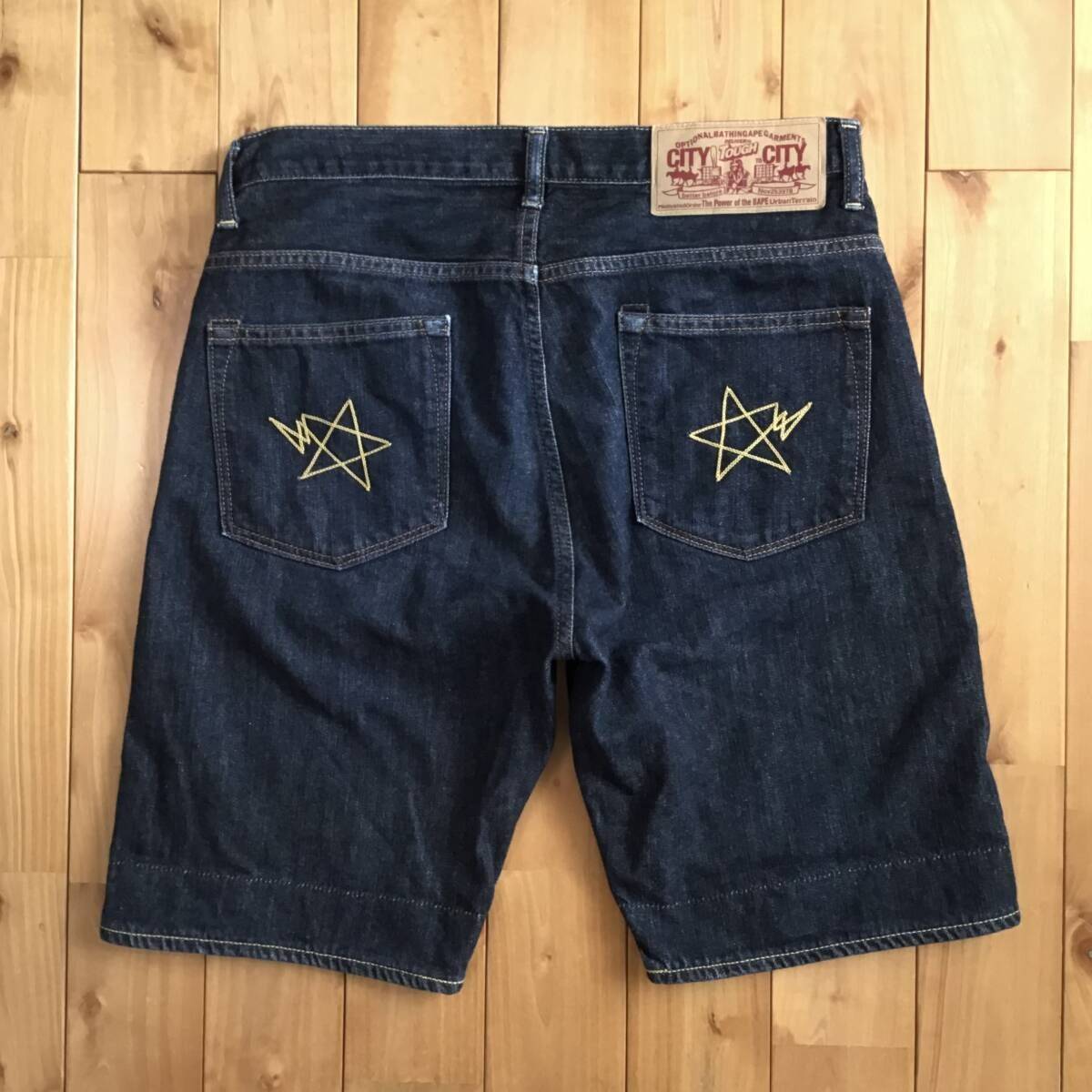 BAPE STA 刺繍 デニム ハーフパンツ Sサイズ a bathing ape star