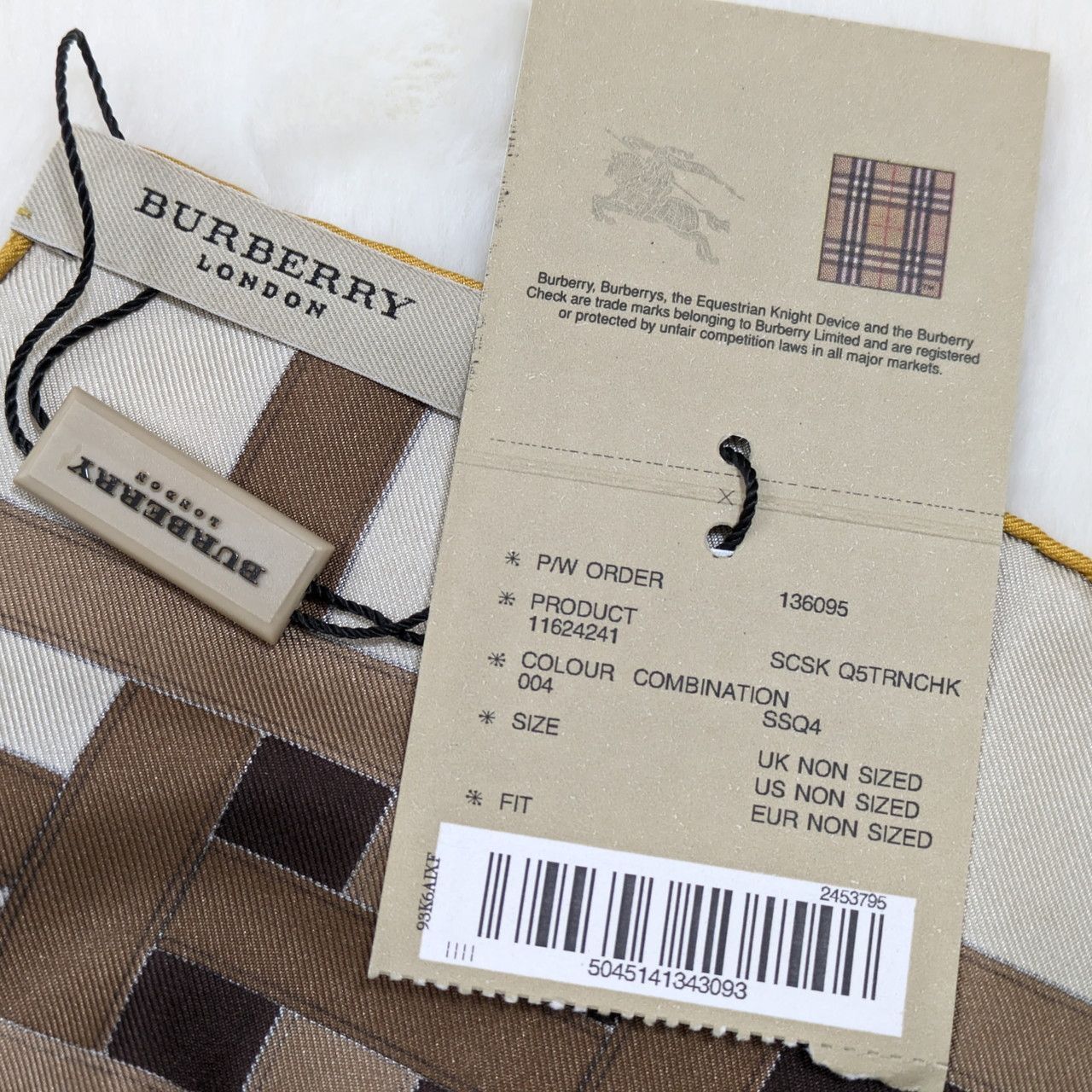 未使用 BURBERRY バーバリー シルク スカーフ ベルト柄 チェック