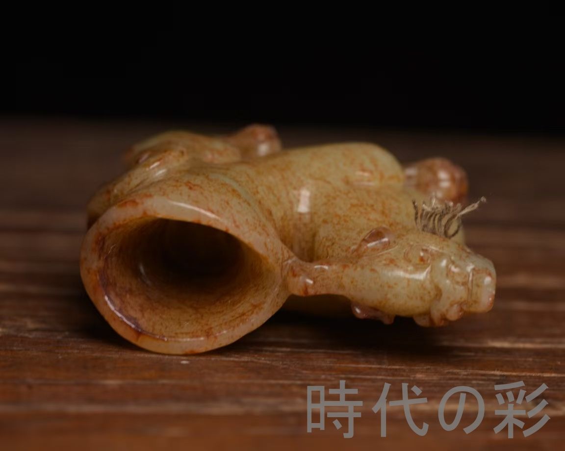 中国古美術『和田玉 瑞獣彫刻細工 6.1cm』純手作り 原石 根付 時代物