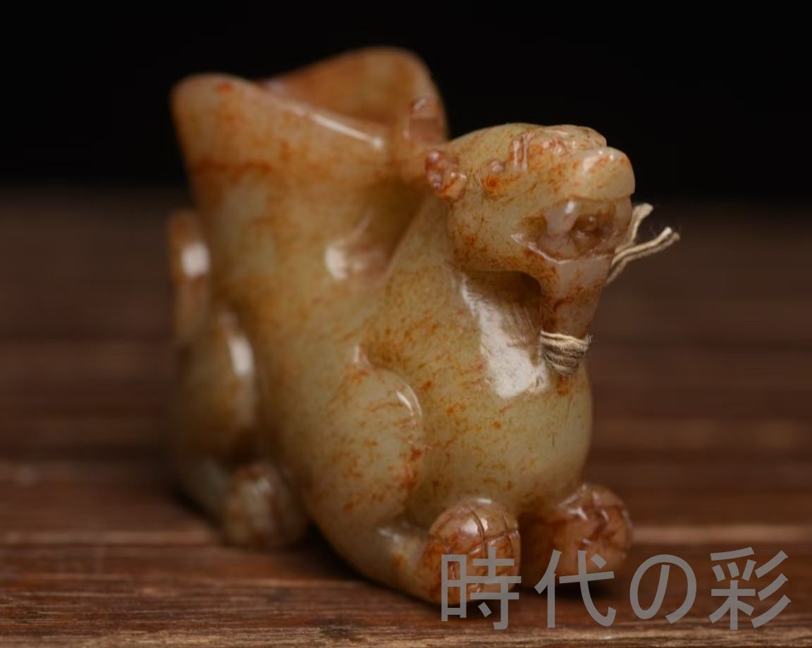 中国古美術『和田玉 瑞獣彫刻細工 6.1cm』純手作り 原石 根付 時代物