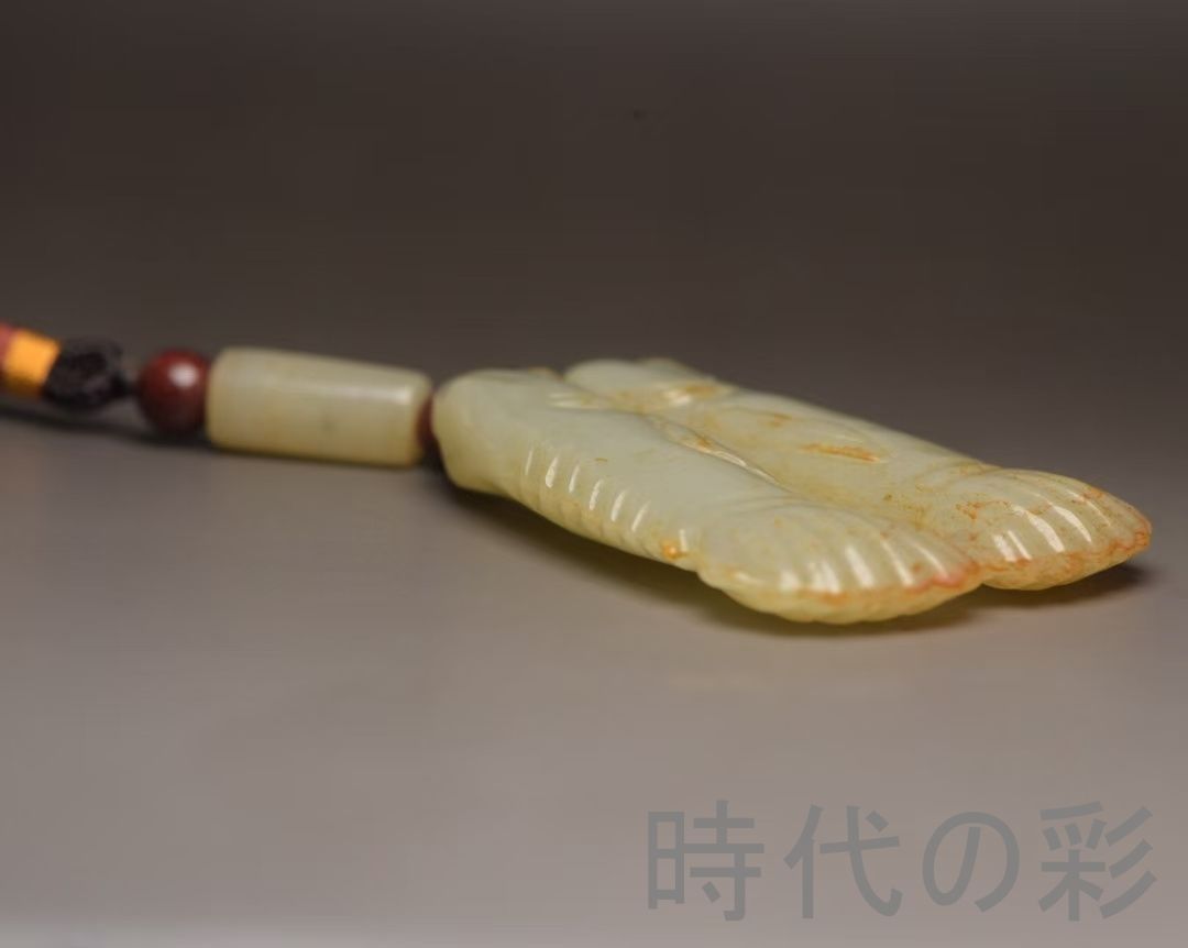 中国古美術『和田玉 双魚佩 9.3cm』純手作り 原石 根付 時代物 白玉