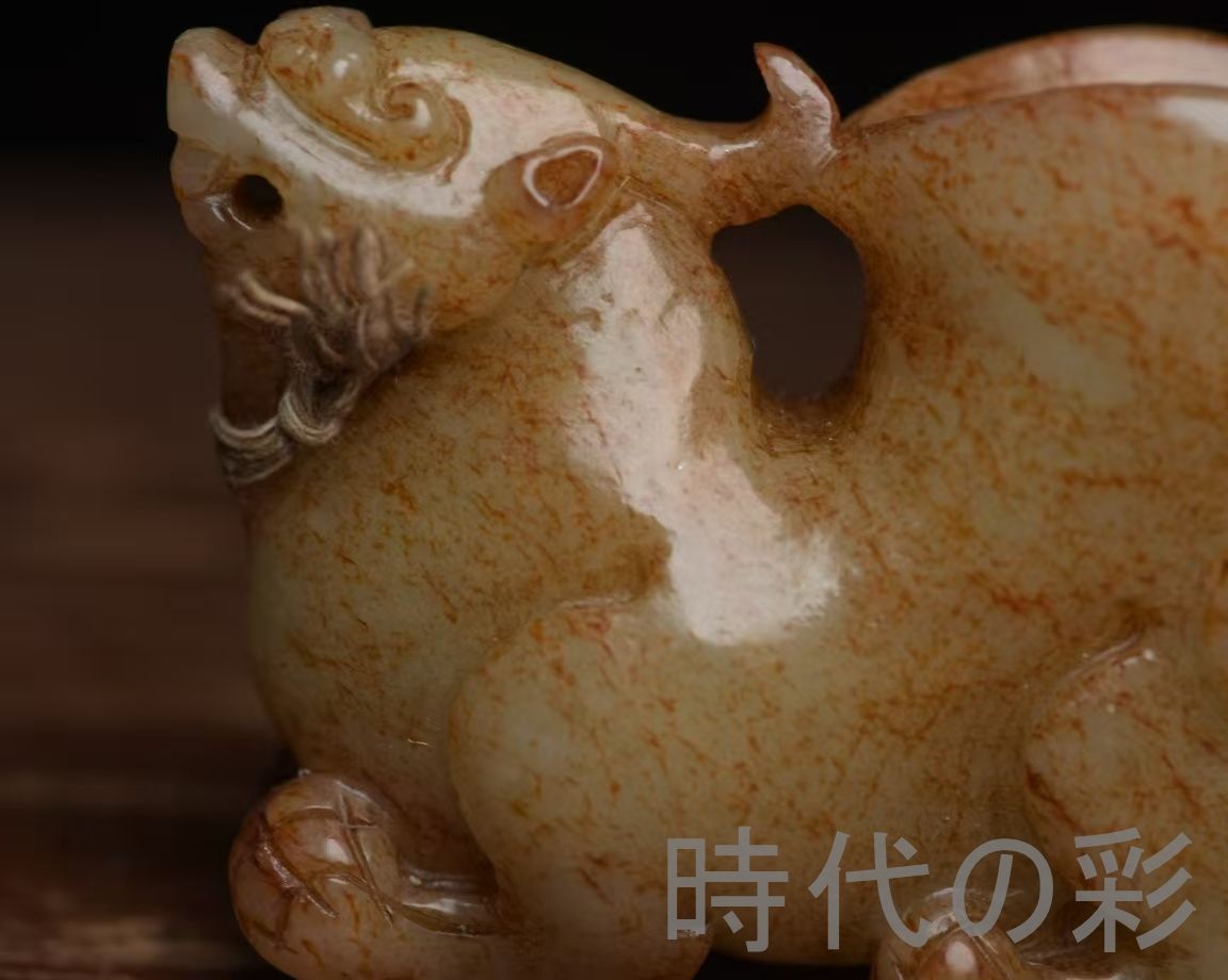 中国古美術『和田玉 瑞獣彫刻細工 6.1cm』純手作り 原石 根付 時代物