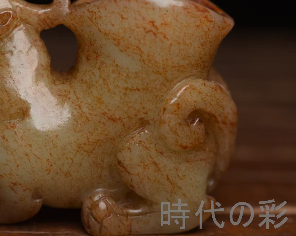 中国古美術『和田玉 瑞獣彫刻細工 6.1cm』純手作り 原石 根付 時代物