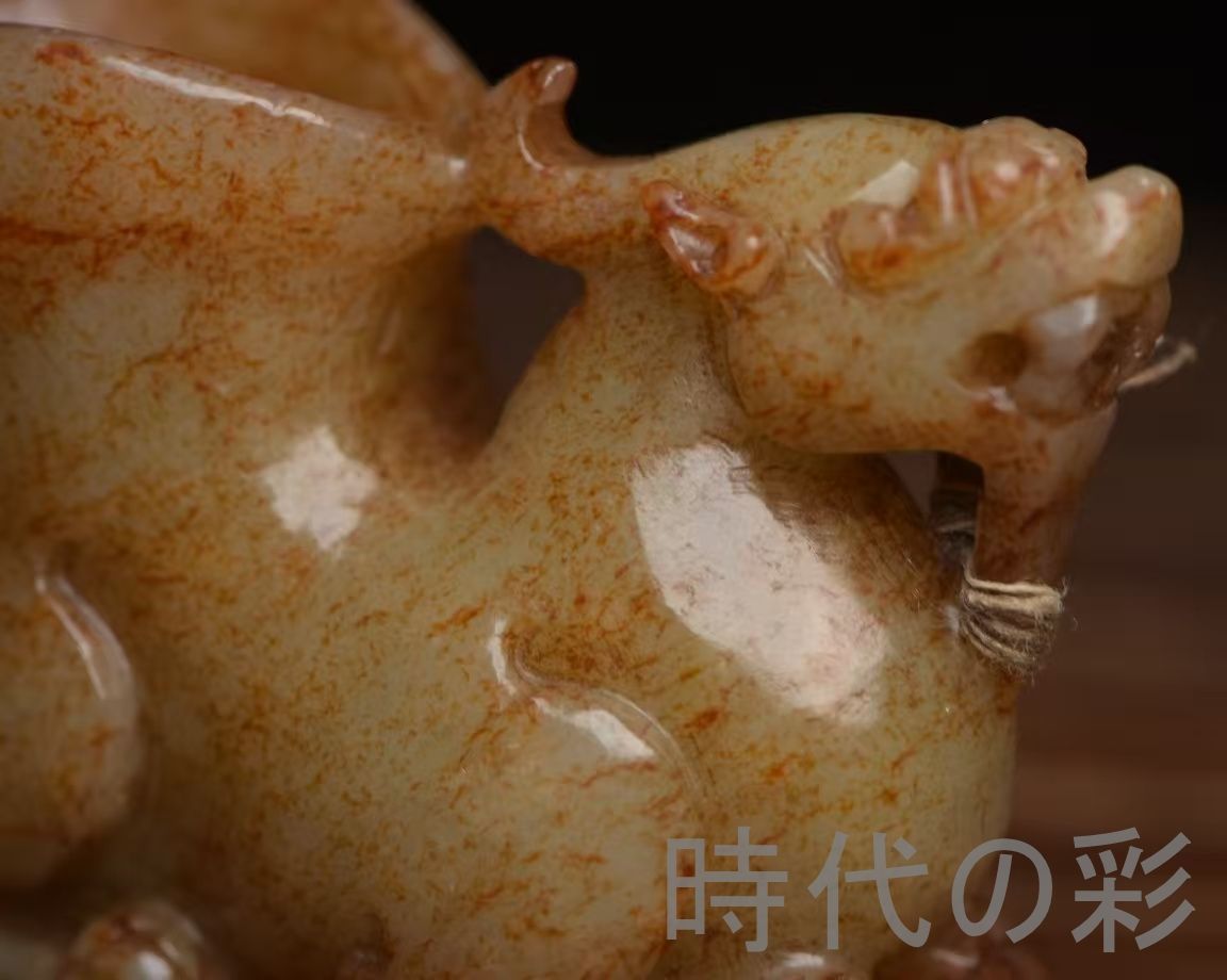 中国古美術『和田玉 瑞獣彫刻細工 6.1cm』純手作り 原石 根付 時代物