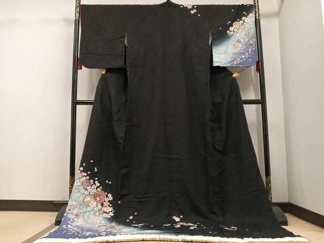 平和屋着物●お引きずり・お引き摺り 訪問着 和装 舞妓 芸妓 衣装 駒刺繍 雪輪 兎 糸巻 桜 暈し染め 黒地 金彩 逸品 AABD7547ph 平和屋着物○お引きずり・お引き摺り 訪問着 和装 舞妓 芸妓 衣装 駒