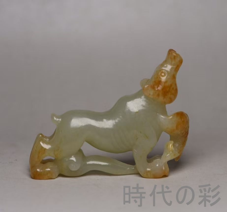 中国古美術『和田玉 牛彫刻細工 6.3cm』純手作り 原石 根付 時代物