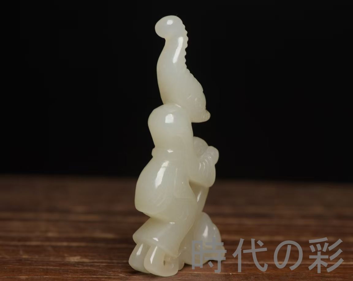 中国古美術『和田玉 人物彫刻細工 8.2cm』純手作り 原石 根付 時代物