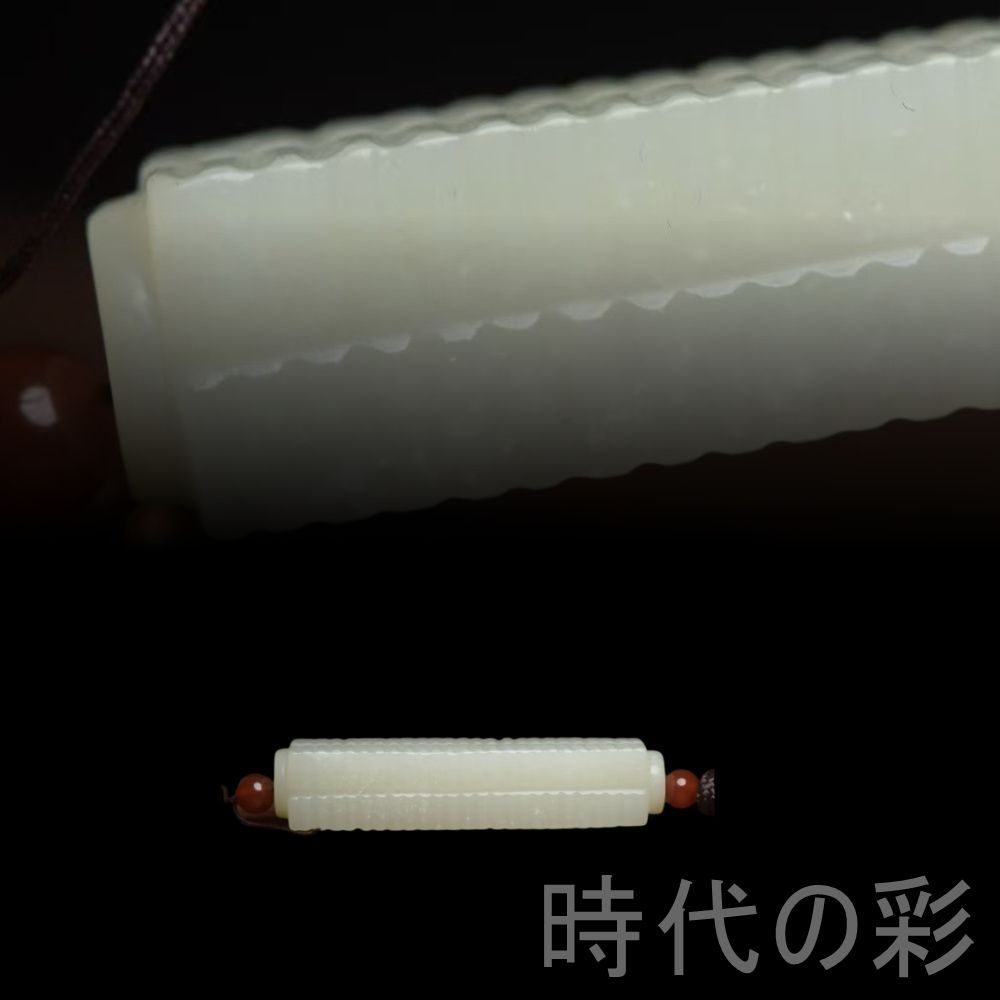 中国古美術『和田玉 琮形 8.0cm』純手作り 原石 根付 時代物 白玉 和田