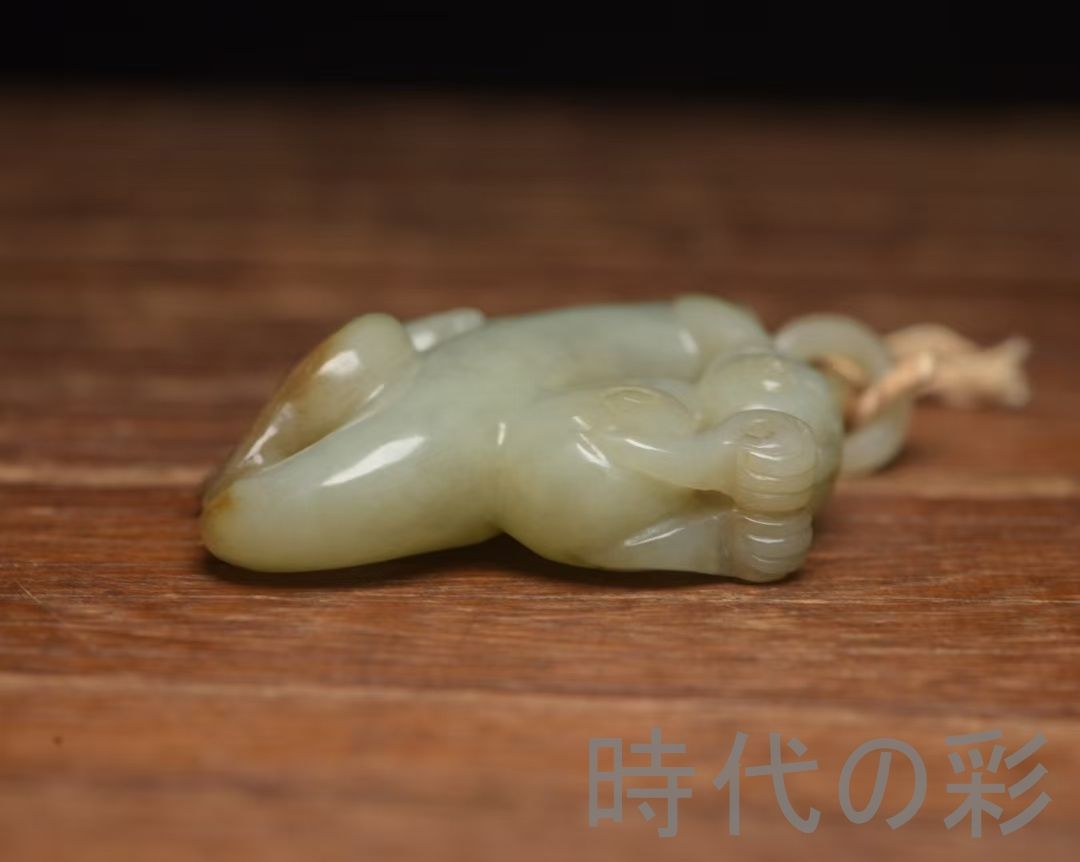中国古美術『和田玉 貴人佩 7.1cm』純手作り 原石 根付 時代物 白玉