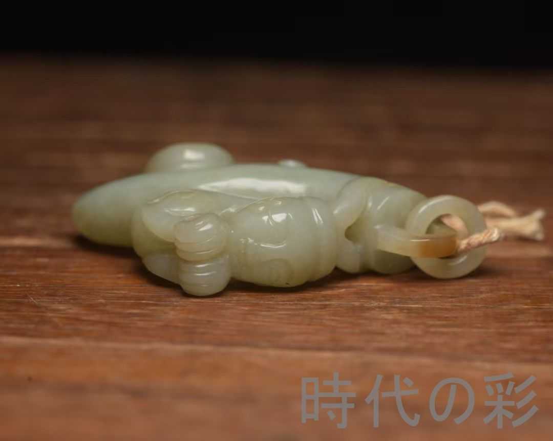 中国古美術『和田玉 貴人佩 7.1cm』純手作り 原石 根付 時代物 白玉